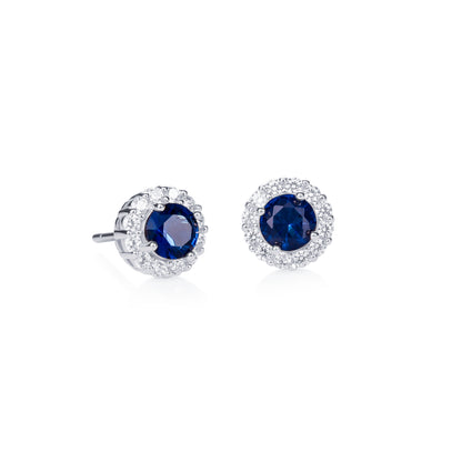 925 Sterling Silver Blue Cubic Zirconia Round Halo Stud Earrings