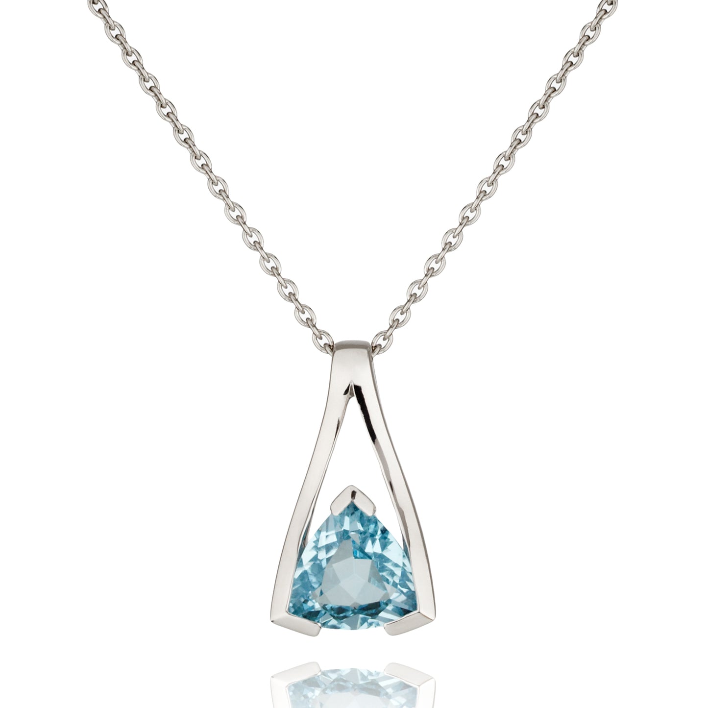Sterling Silver Blue Topaz Trillion Pendant Necklace For Women