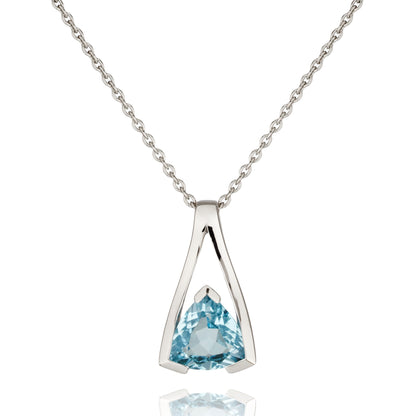 Sterling Silver Blue Topaz Trillion Pendant Necklace For Women