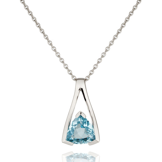 Sterling Silver Blue Topaz Trillion Pendant Necklace For Women