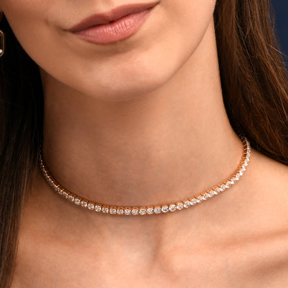 4mm Wide Tennis Choker Necklace With Clear Cubic Zirconia Stones