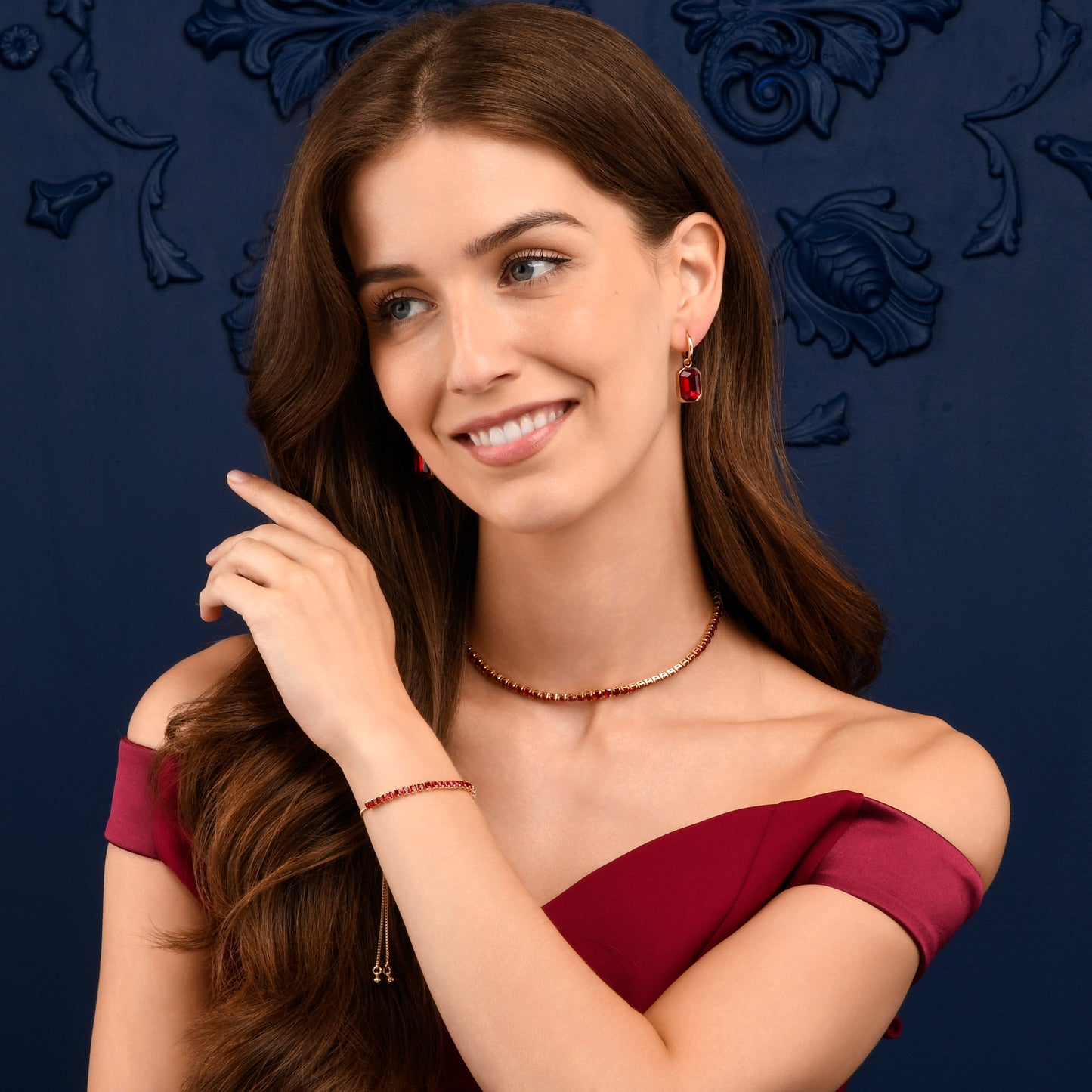 Adjustable Gold Bracelet for Women with Red Stones