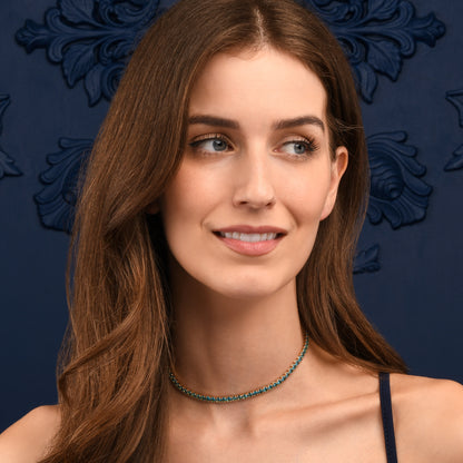 4mm Wide Light Blue Gold Tennis Choker Necklace With Light Blue Cubic Zirconia Stones (Copy)