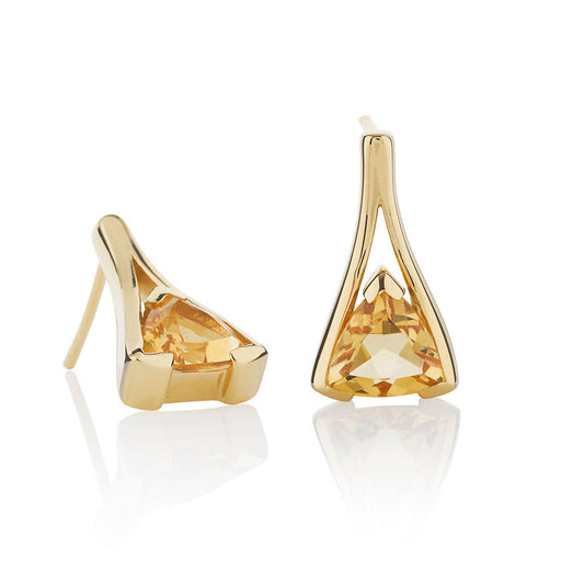 Gold Vermeil Trillion Cut Citrine Gemstone Stud Earrings For Women