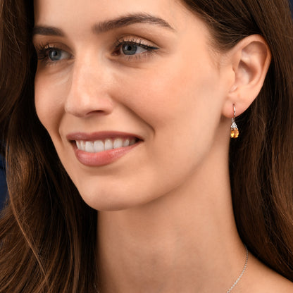 925 Sterling Silver Oval Shaped Citrine Drop Earrings