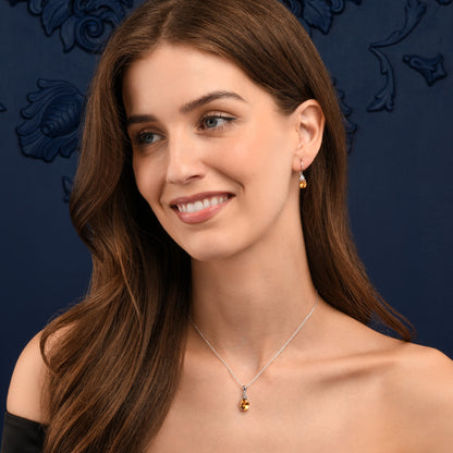 925 Sterling Silver Oval Shaped Citrine Pendant Necklace