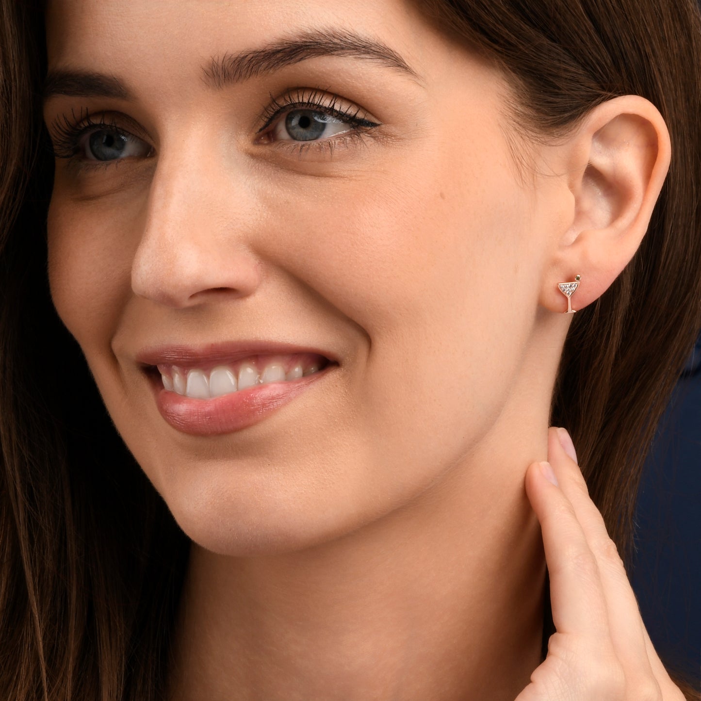 Rose Gold Cocktail Glass Stud Earrings for Women