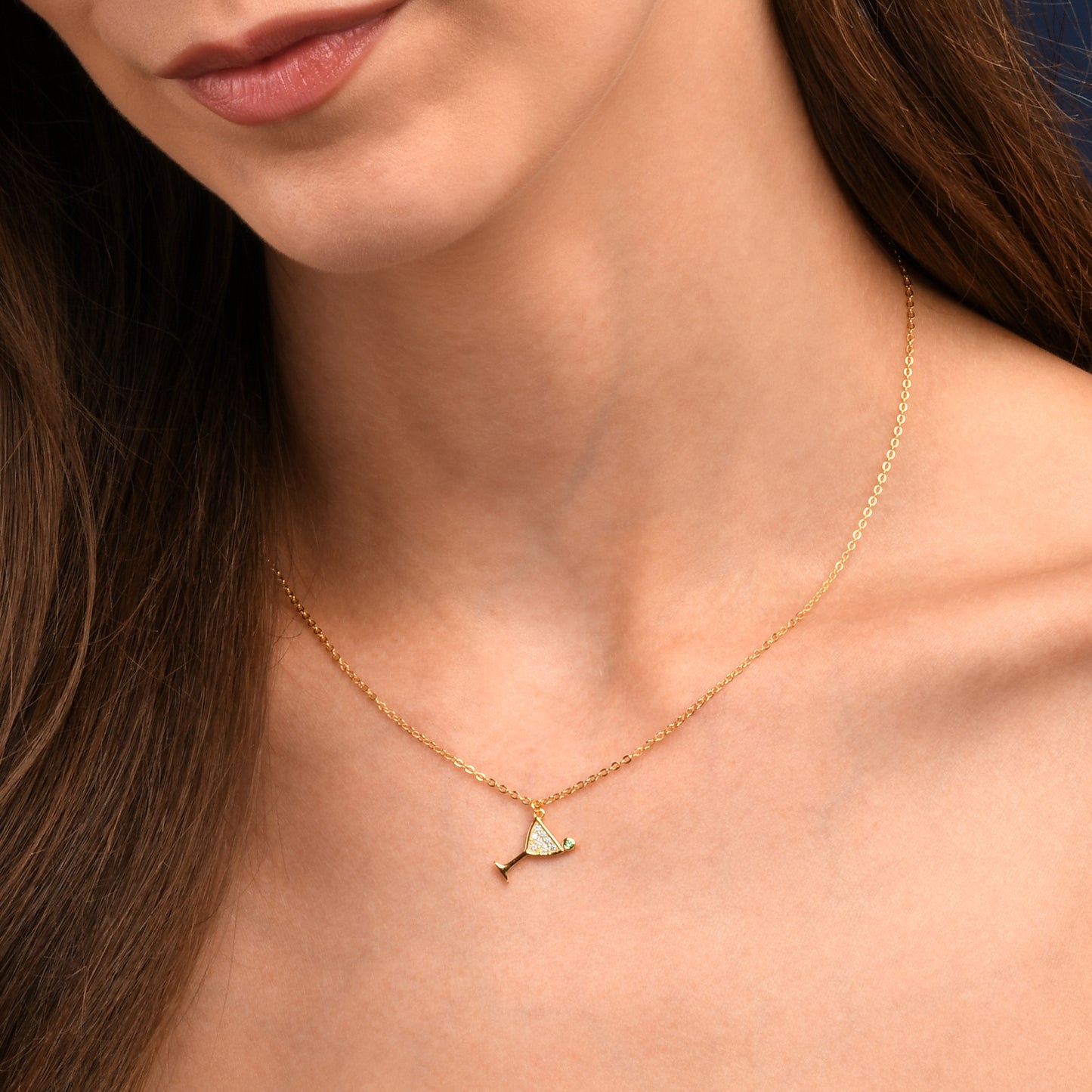 Gold Plated 925 Sterling Silver Cocktail Glass Necklace for Women