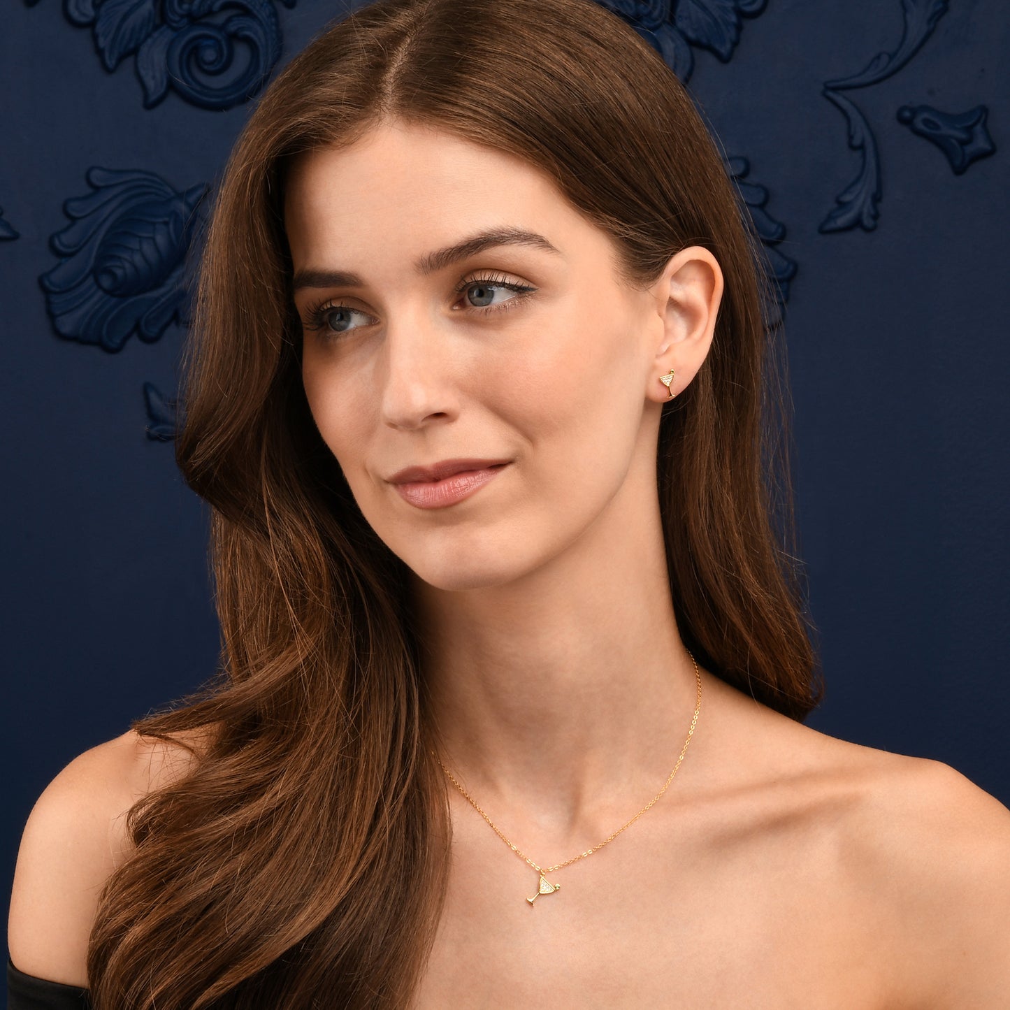 Gold Plated 925 Sterling Silver Cocktail Glass Necklace for Women