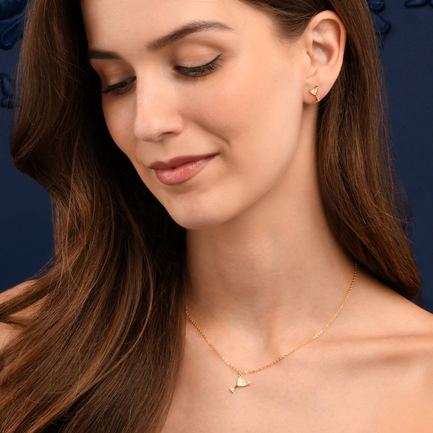 Gold Plated 925 Sterling Silver Cocktail Glass Necklace for Women