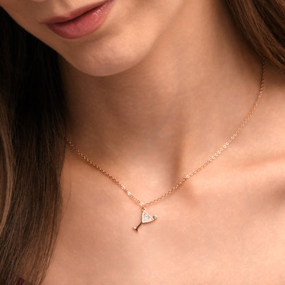 Rose Gold Plated 925 Sterling Silver Cocktail Glass Necklace for Women