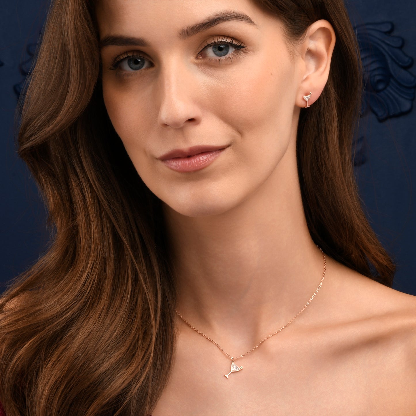 Rose Gold Plated 925 Sterling Silver Cocktail Glass Necklace for Women