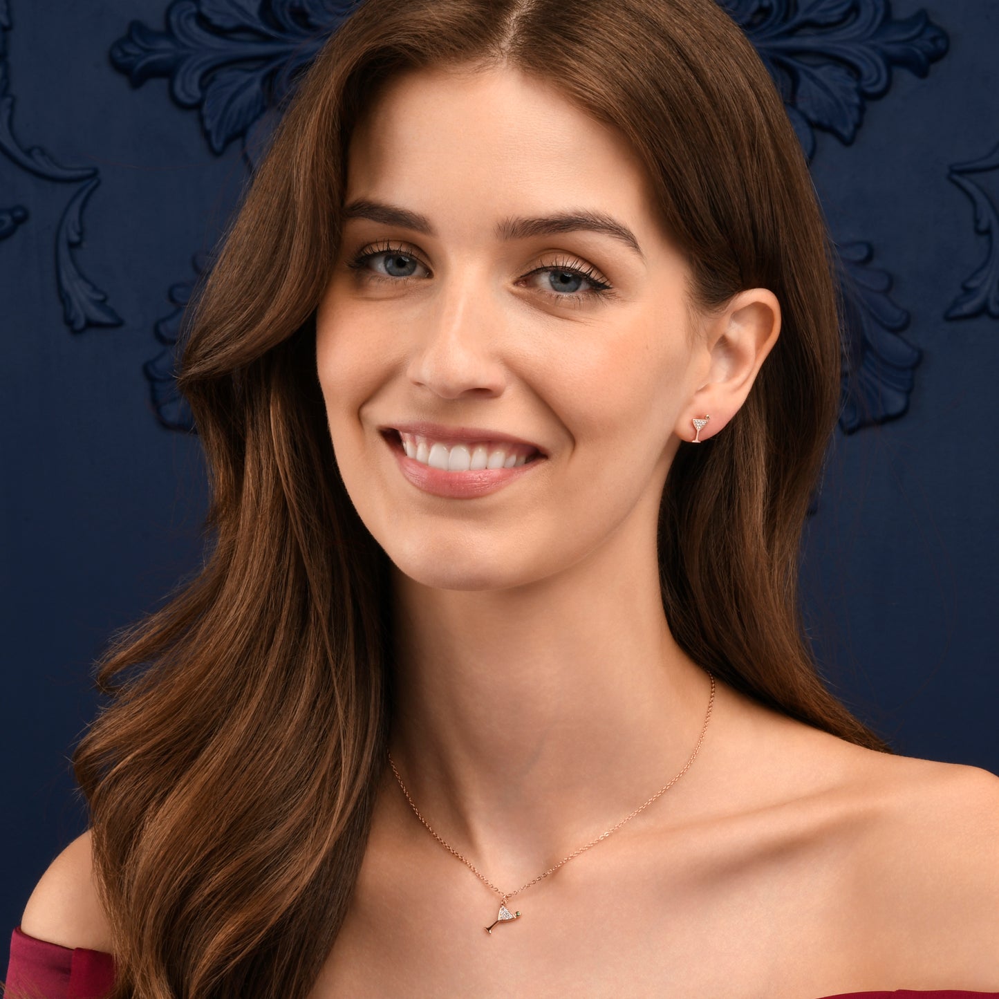 Rose Gold Plated 925 Sterling Silver Cocktail Glass Necklace for Women