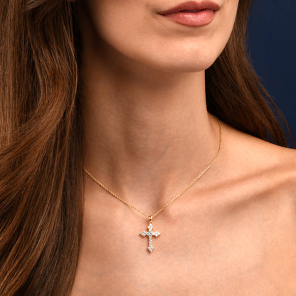 Gold Plated Sterling Silver Gothic Cross Pendant Necklace For Women