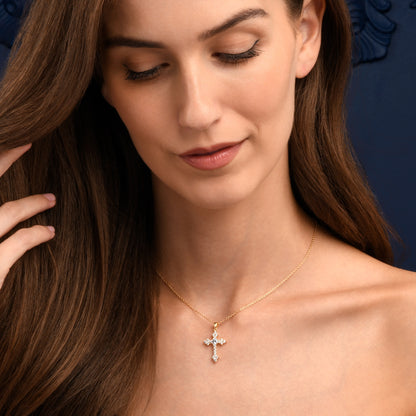 Gold Plated Sterling Silver Gothic Cross Pendant Necklace For Women