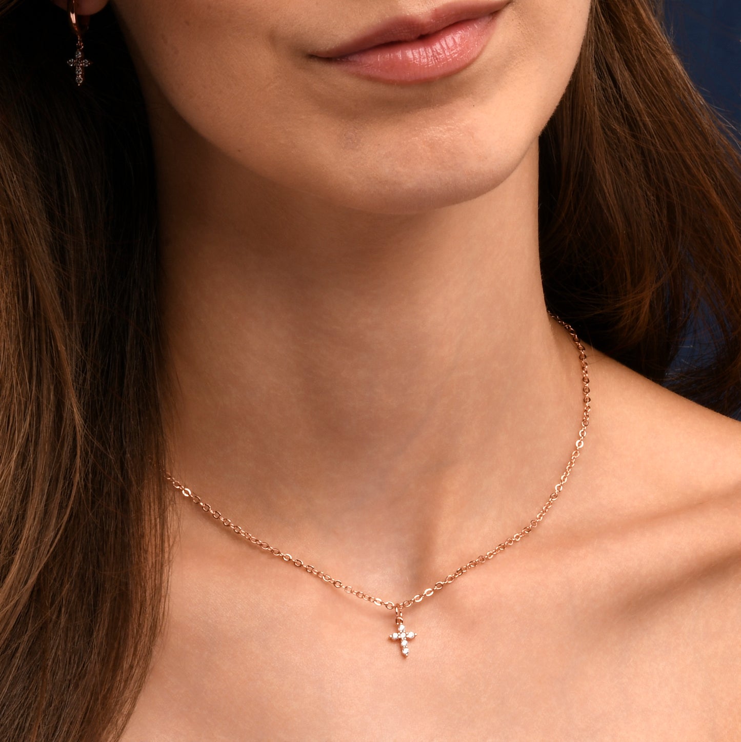 Dainty Rose Gold Plated Cross Pendant Necklace for Women