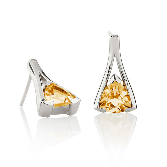 Sterling Silver Trillion Cut Citrine Gemstone Stud Earrings For Women