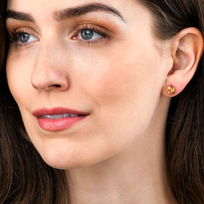 Gold Vermeil Bezel Set Citrine Stud Earrings For Women