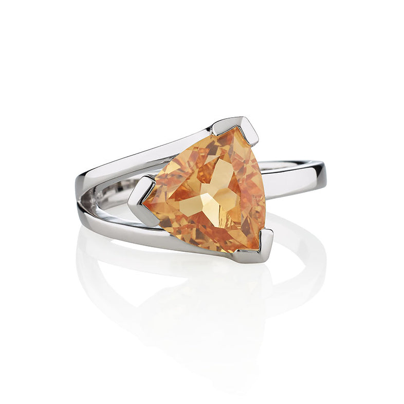 925 Sterling Silver Trillion Cut Citrine Gemstone Ring For Women
