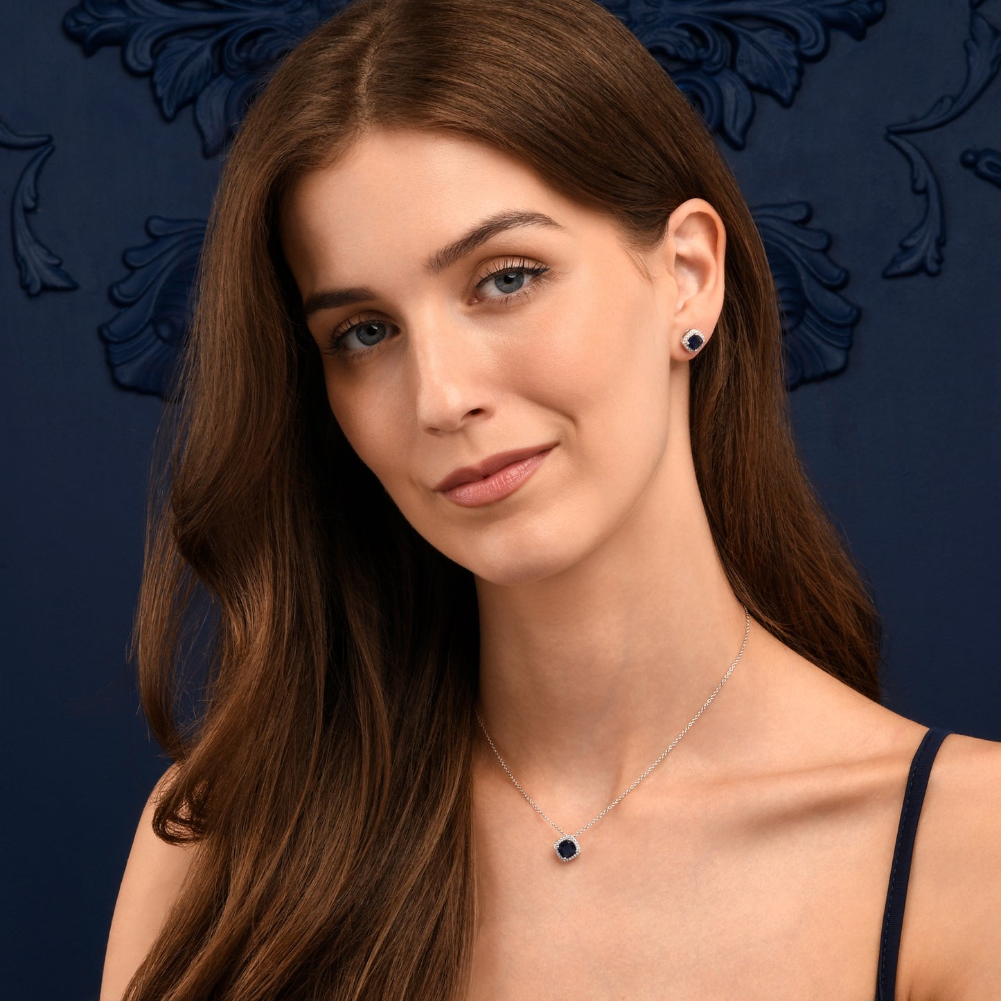 925 Sterling Silver Blue Cubic Zirconia Cushion Halo Stud Earrings