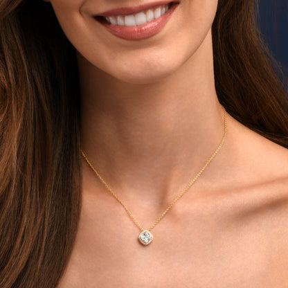 Gold Plated Sterling Silver Cubic Zirconia Cushion Halo Pendant Necklace