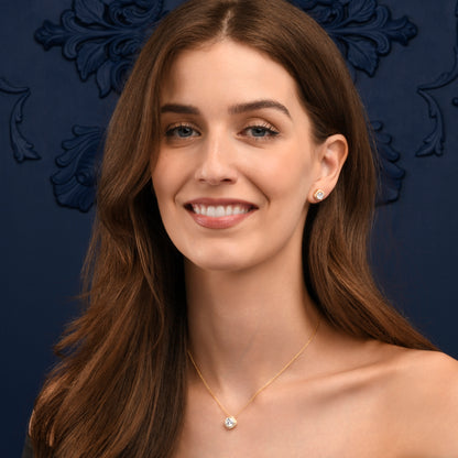 Gold Plated Sterling Silver Cubic Zirconia Cushion Halo Pendant Necklace