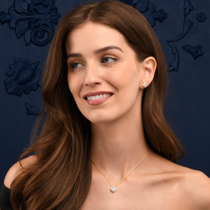 Gold Plated Sterling Silver Cubic Zirconia Cushion Halo Pendant Necklace