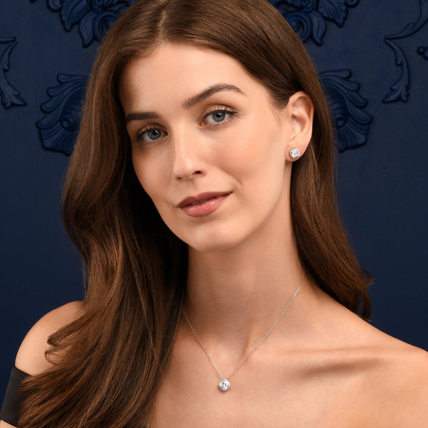 925 Sterling Silver  Cubic Zirconia Cushion Halo Pendant Necklace