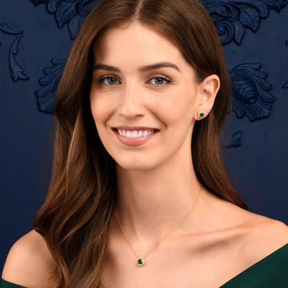 Gold Plated Sterling Silver Green Cubic Zirconia Cushion Halo Pendant Necklace