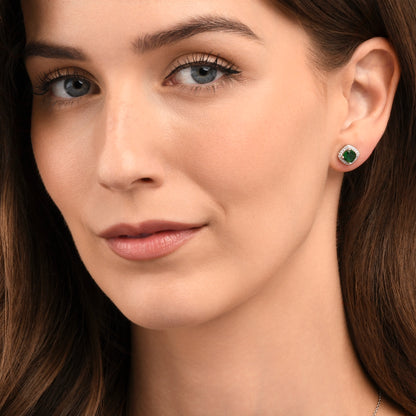925 Sterling Silver Green Cubic Zirconia Cushion Halo Stud Earrings