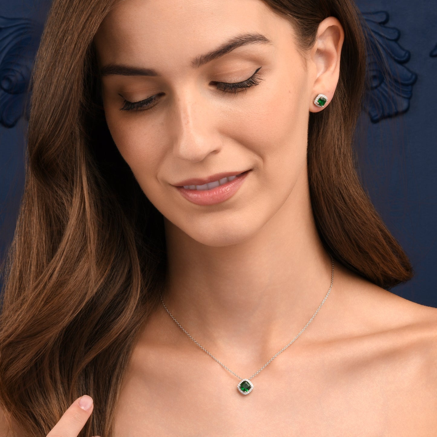 925 Sterling Silver Green Cubic Zirconia Cushion Halo Stud Earrings