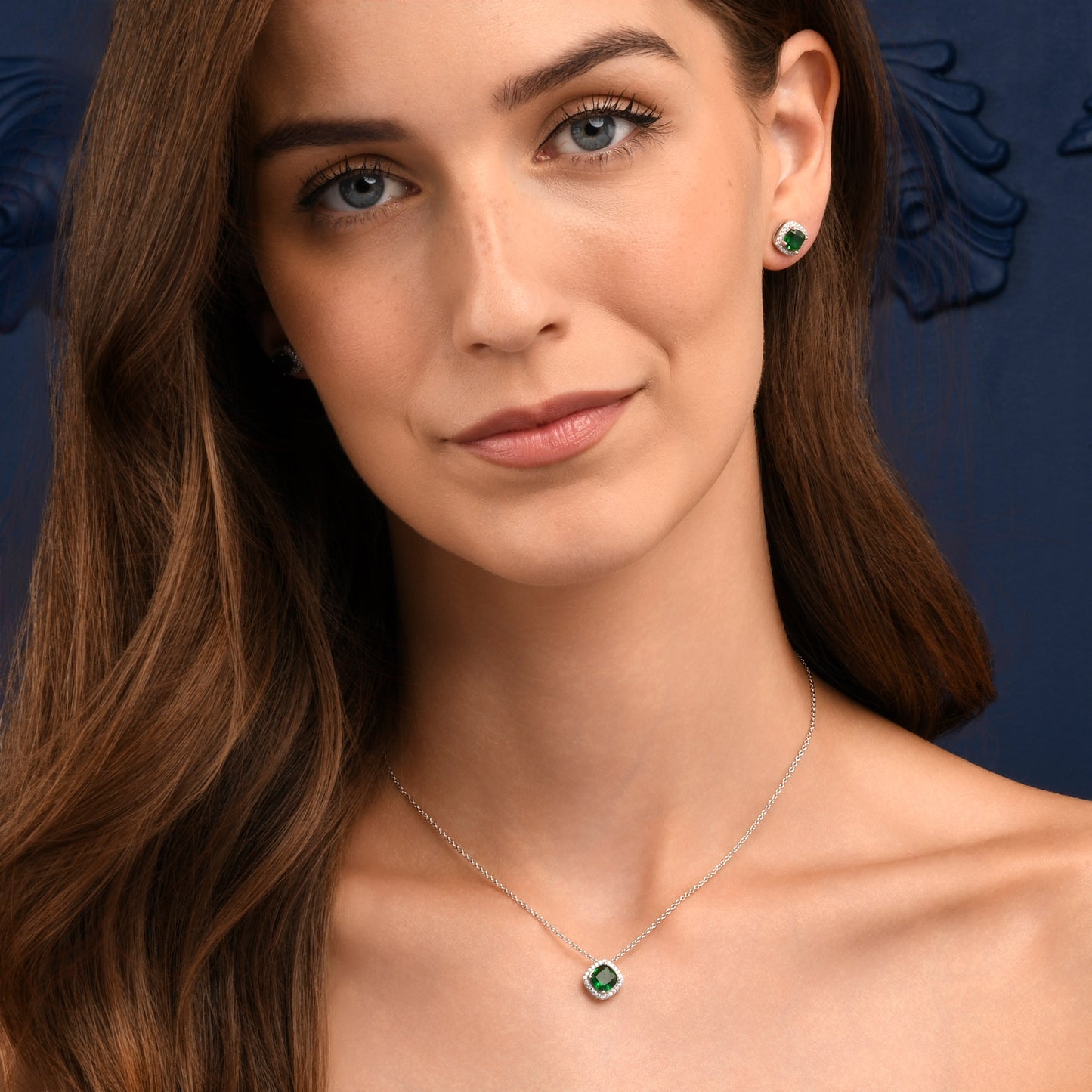 925 Sterling Silver Green Cubic Zirconia Cushion Halo Stud Earrings