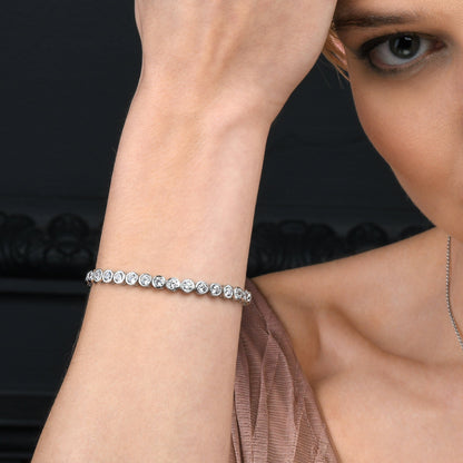 925 Sterling Silver Bezel Set Tennis Bracelet For Women with 4mm Cubic Zirconia
