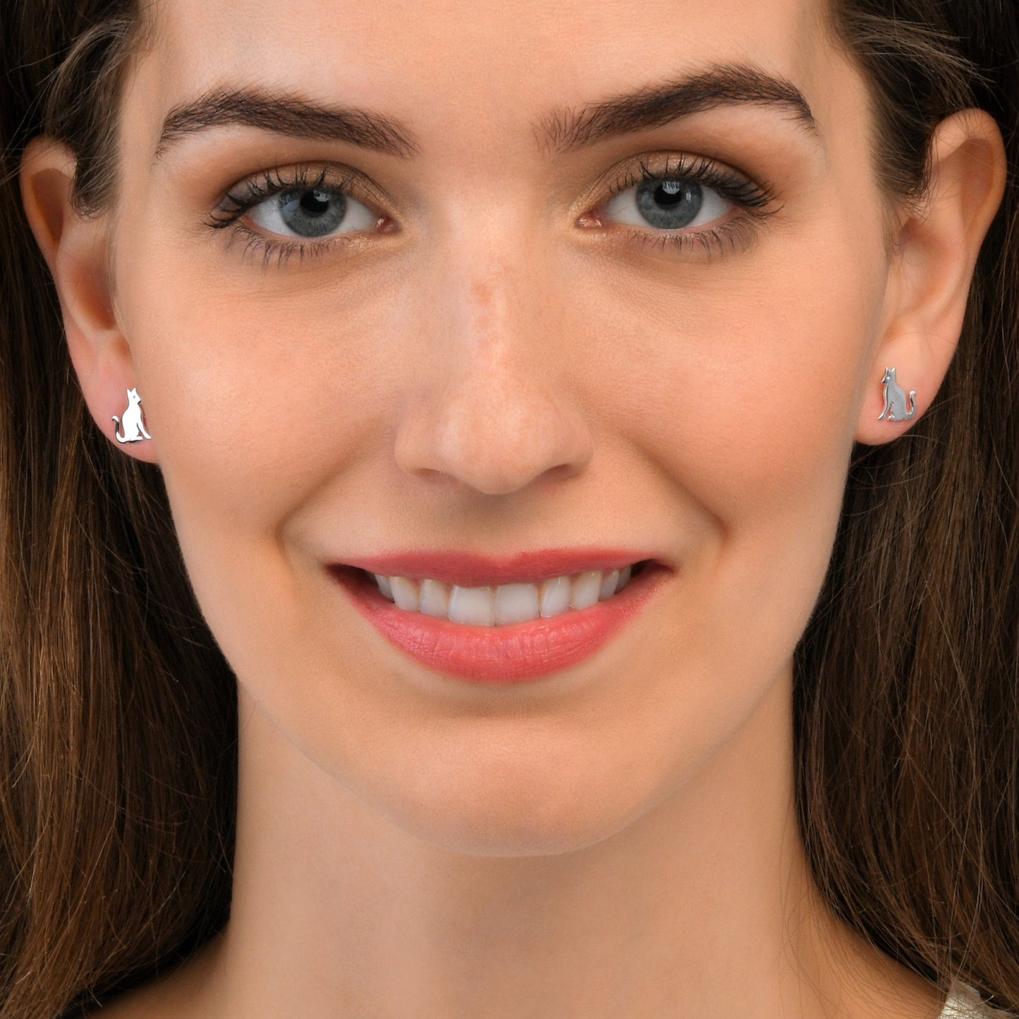 925 Sterling Silver Cute Cat Shaped Small Stud Earrings for Women