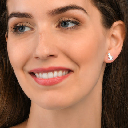 925 Sterling Silver Cute Cat Shaped Small Stud Earrings for Women