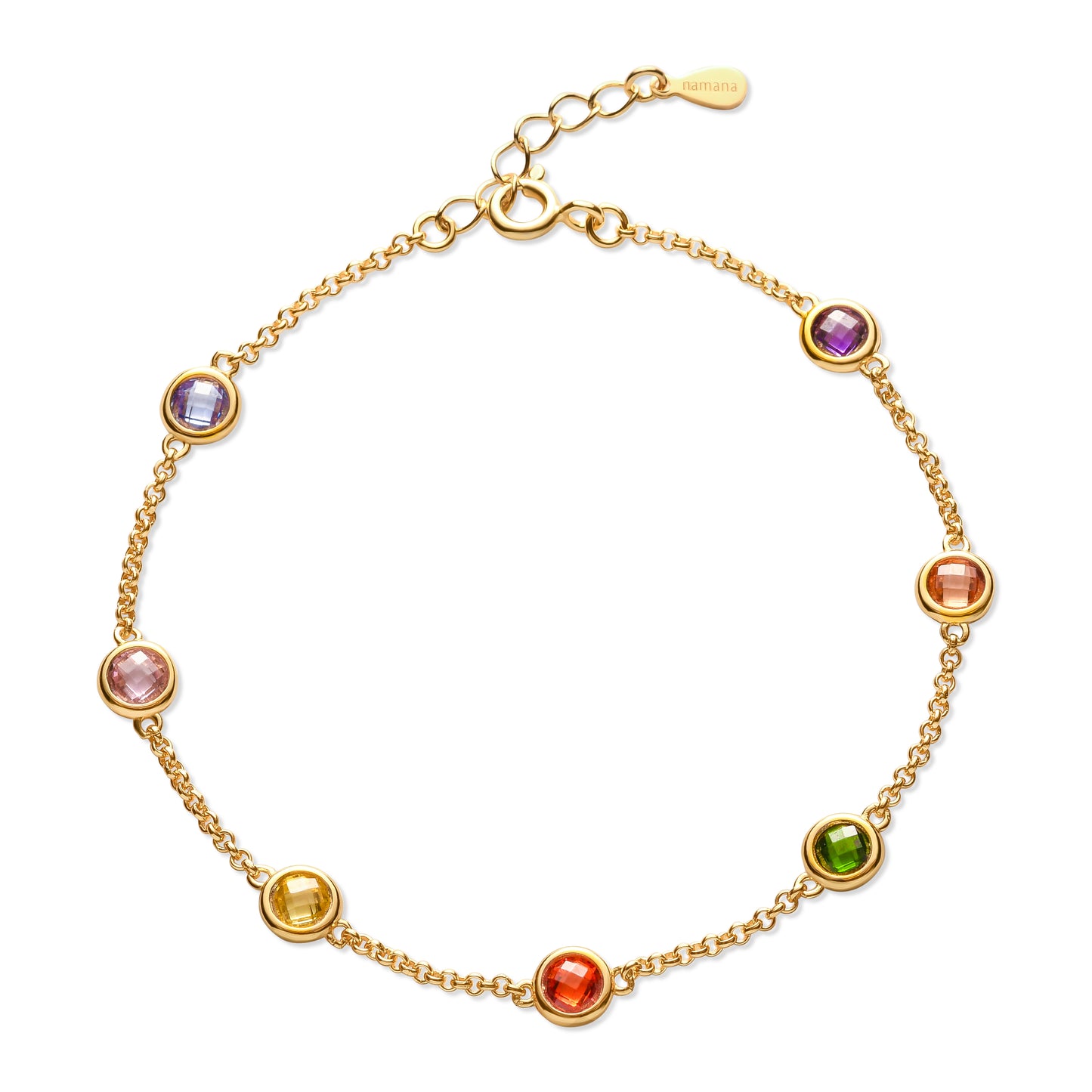 Gold Plated Sterling Silver Chain Bracelet with Multi Coloured Cubic Zirconia Stones