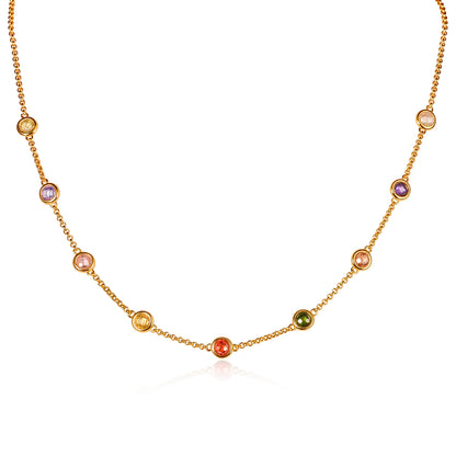 Gold Plated Sterling Silver Chain Necklace with Multi Coloured Cubic Zirconia Stones