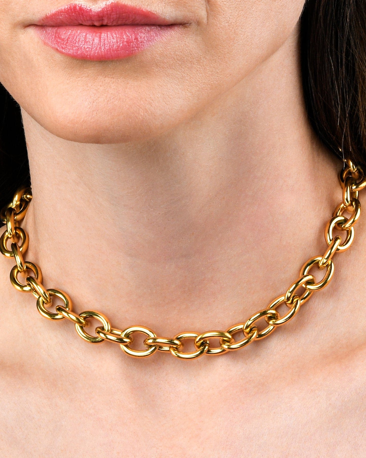 Chunky Gold Necklace with Oval Links for Women in Stainless Steel