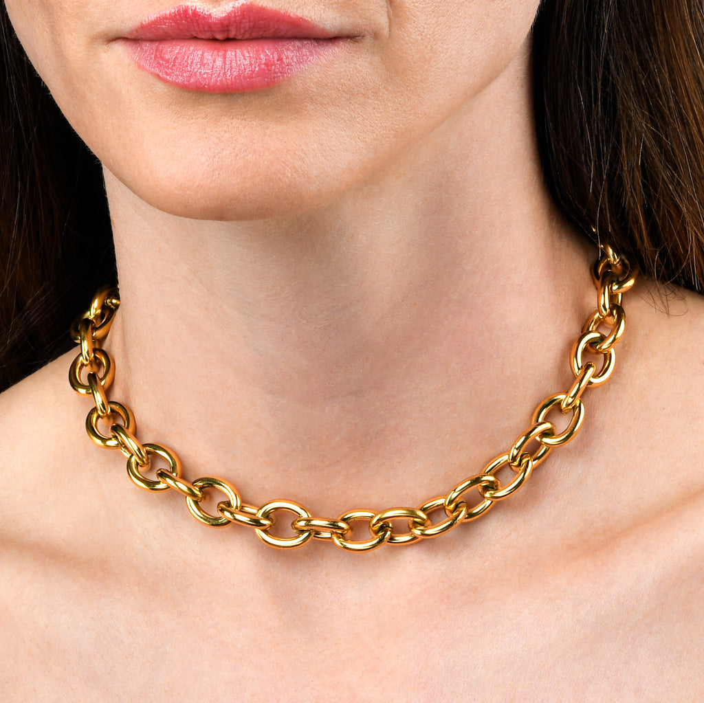 Chunky Gold Necklace with Oval Links for Women in Stainless Steel