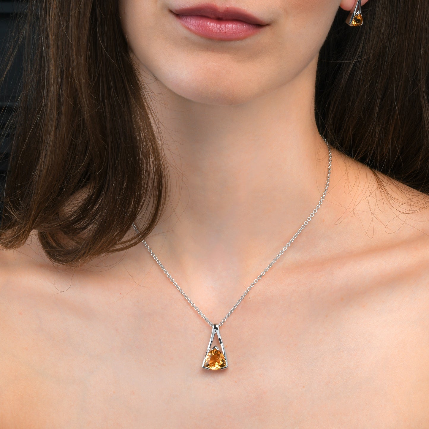 Sterling Silver Citrine Trillion Pendant Necklace For Women