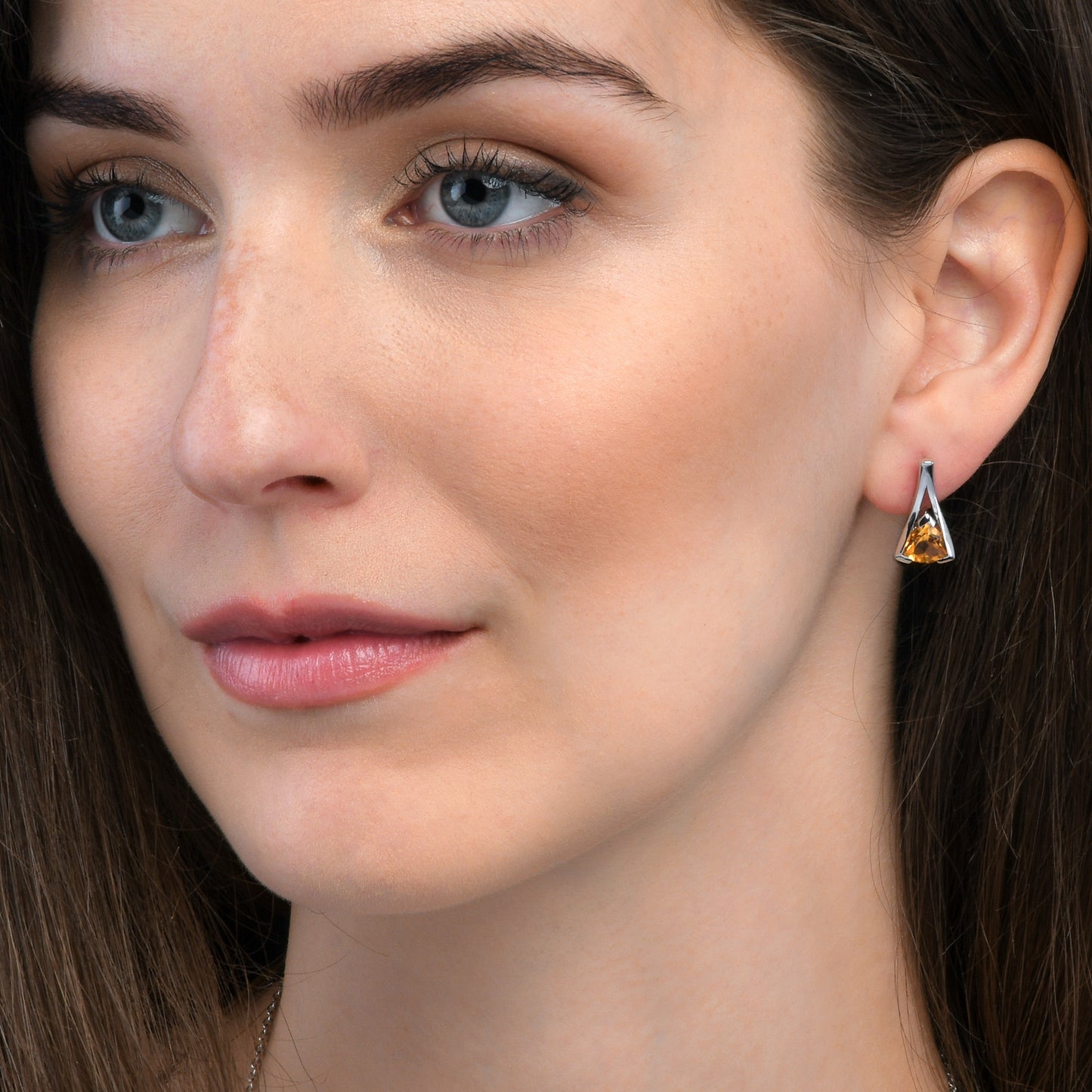 Sterling Silver Trillion Cut Citrine Gemstone Stud Earrings For Women