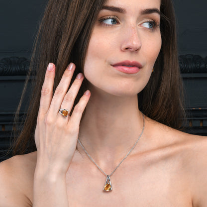Sterling Silver Citrine Trillion Pendant Necklace For Women