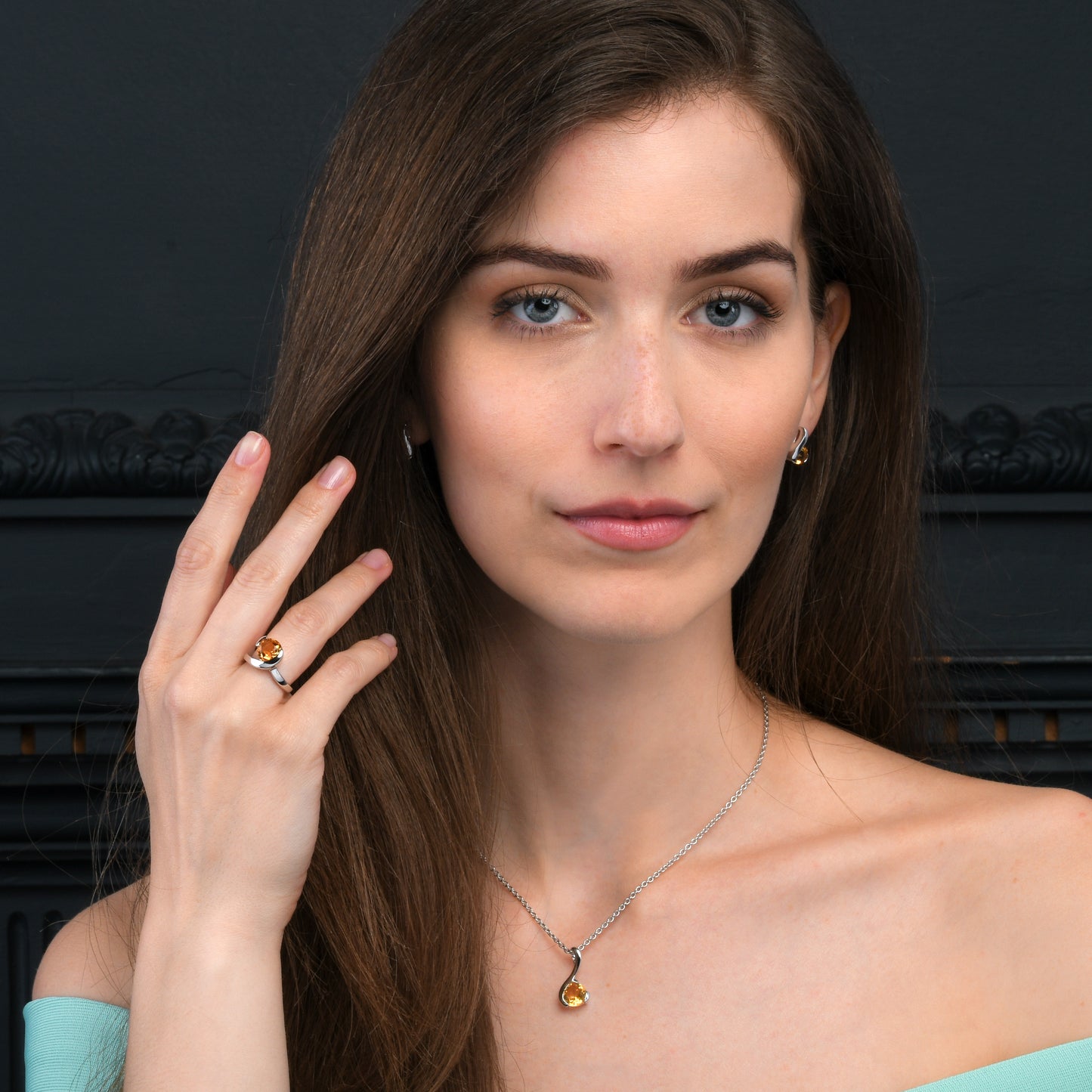 Sterling Silver Pear-Shaped Citrine Gemstone Ring For Women