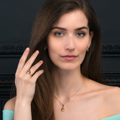 Sterling Silver Pear-Shaped Citrine Gemstone Pendant Necklace