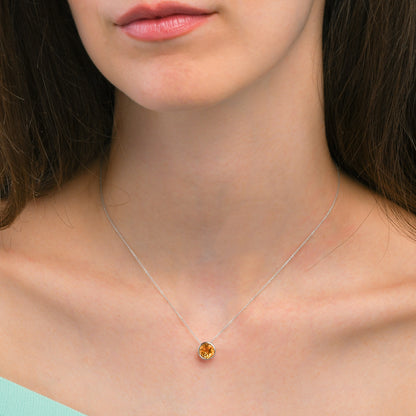 Sterling Silver Bezel Set Citrine Pendant Necklace For Women