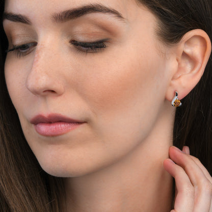 Sterling Silver Stud Earrings With Pear-Shaped Citrine Gemstones