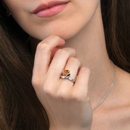 Sterling Silver Pear-Shaped Citrine Gemstone Ring For Women