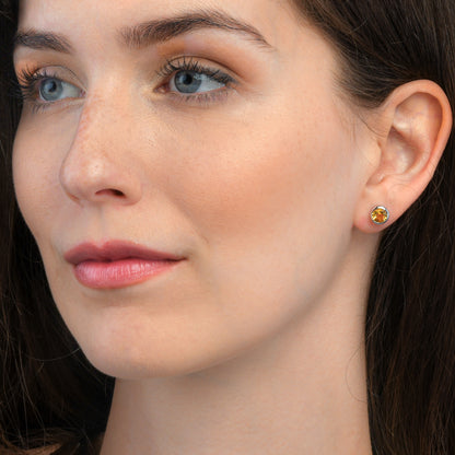 Sterling Silver Bezel Set Citrine Stud Earrings For Women