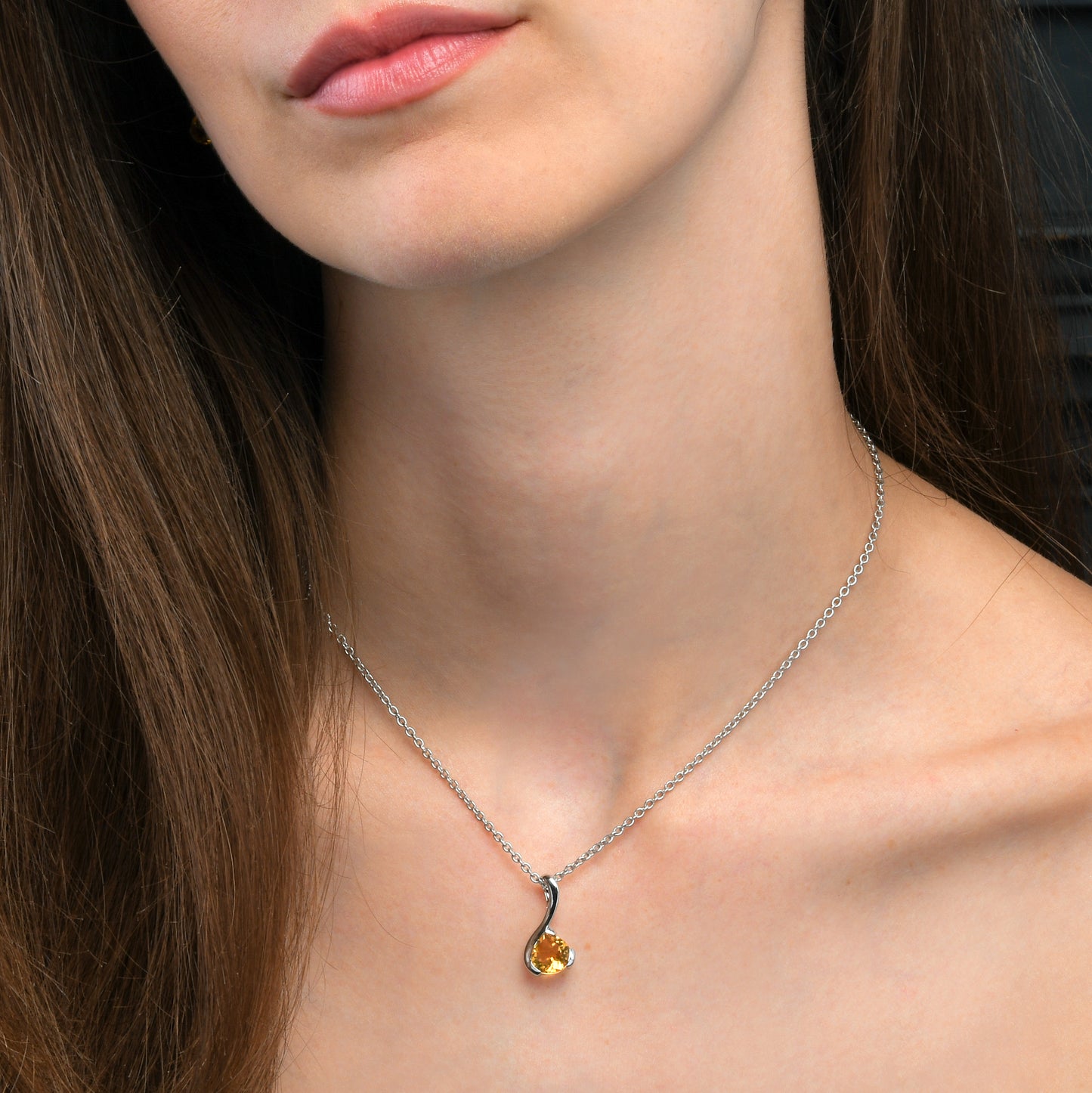 Sterling Silver Pear-Shaped Citrine Gemstone Pendant Necklace