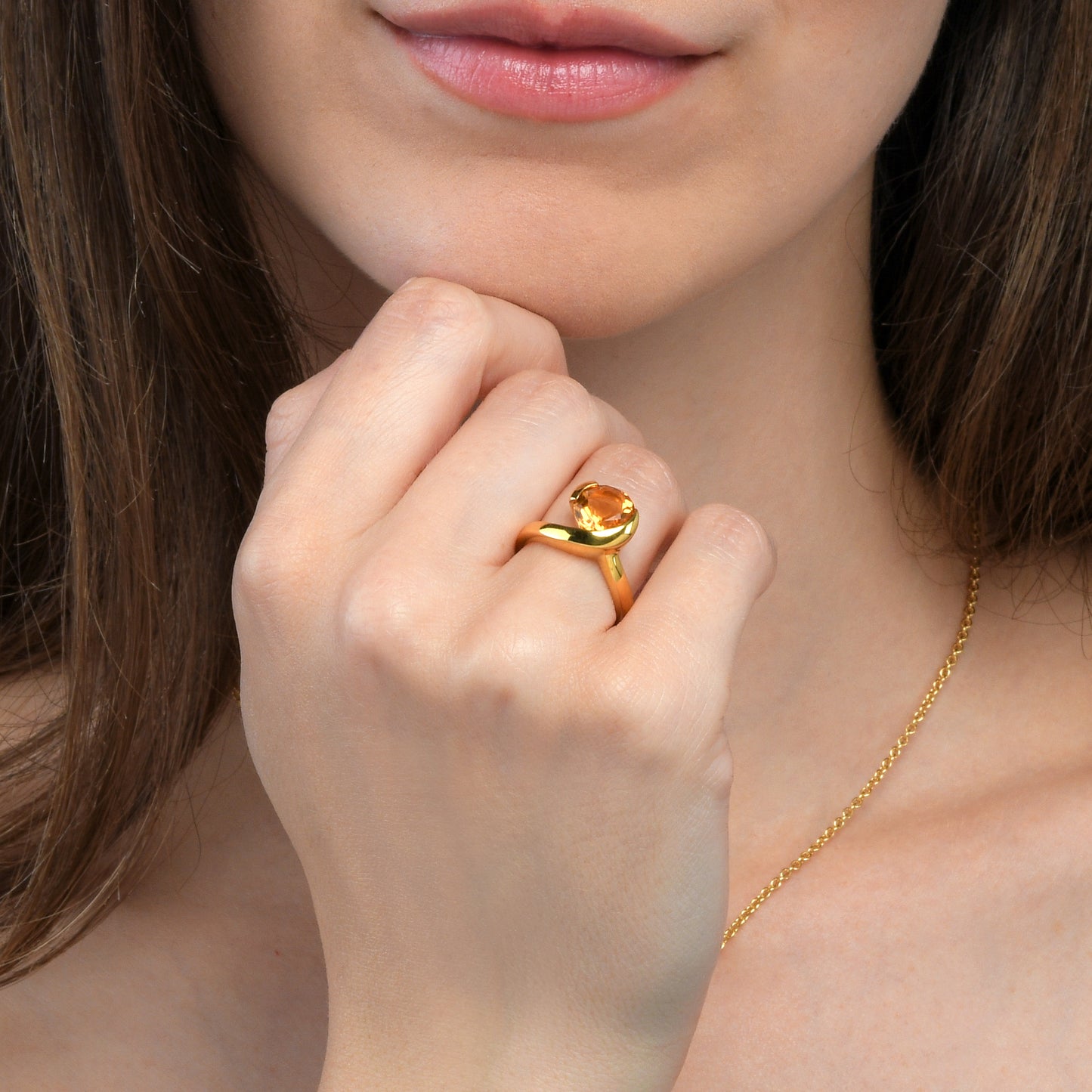 Gold Vermeil Pear-Shaped Citrine Gemstone Ring For Women